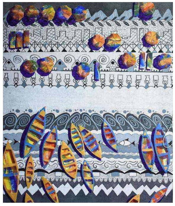 Nouka 2' seascape mixed-media painting by artist Adhijit Bhakta, 24x20 inch, on canvas