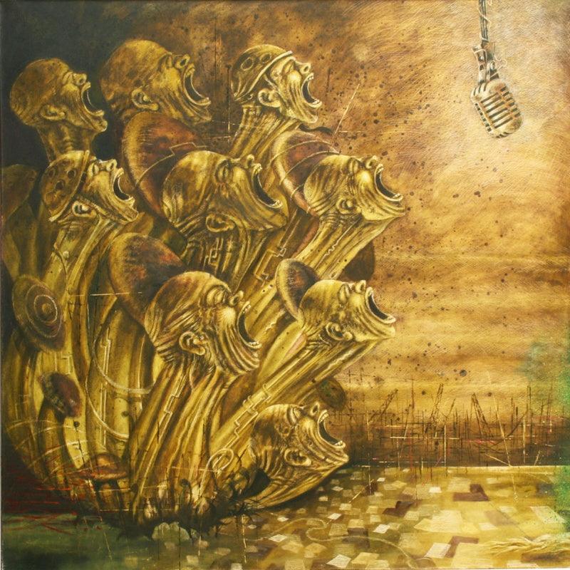 Figurative oil painting titled 'Now Asserting', 48x48 inches, by artist Vikram Nayak on Canvas