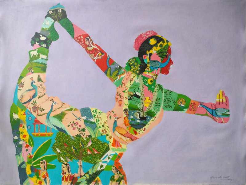 'Nrityavarnam 1' figurative acrylic painting by artist Srinivasa Ram Makineedi, 28x38 inch, on canvas