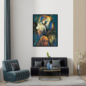 Preview of 'Nrutya Chandrika 63' Painting by Vishal Phasale shown on a wall in a furnished room.