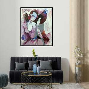 'Nrutyachandrika 59' painting by Vishal Phasale shown on a wall in a furnished room.