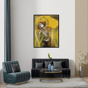 Preview of 'Nrutyachandrika 61' Painting by Vishal Phasale shown on a wall in a furnished room.