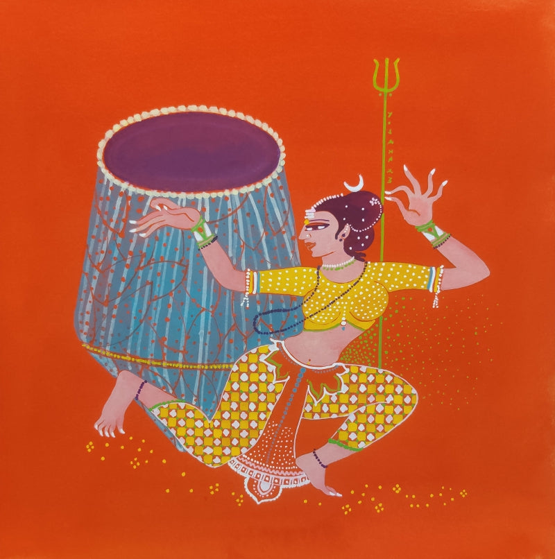 'Nrutyarate' religious mixed-media painting by artist Yojana Dehankar, 12x12 inch, on paper