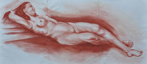 Nude Ii by Bhavesh Patel, Original Dry Pastel Fantasy Painting on Paper, X-Large Horizontal Wall Art