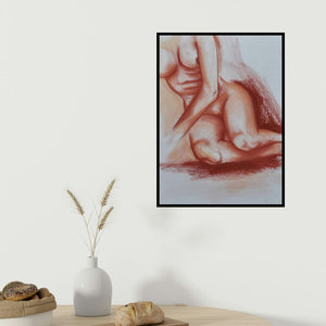 Bhavesh Patel's 'Nude Iii' painting visualized above a sofa in a contemporary room.