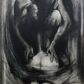 Erotic charcoal drawing titled 'Nude Love Birds', 20x20 inches, by artist NILESH GAVALE on Paper