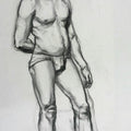 Nude charcoal drawing titled 'Nude Man', 22x30 inches, by artist Ganesh Hire on Paper