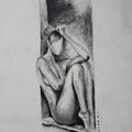 Nude charcoal drawing titled 'Nude Women In Deep Thoughts', 8x12 inches, by artist NILESH GAVALE on Paper