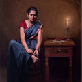 Nupur' figurative oil painting by artist Mahesh Soundatte, 42x34 inch, on linen