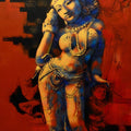 Religious acrylic painting titled 'Nupur', 72x48 inches, by artist Devendra Nimbargikar on Canvas