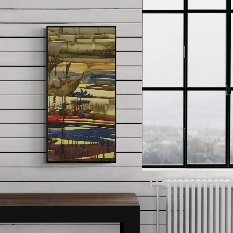 Preview of 'Ocean Moods 2' Painting by Sunil Kale shown on a wall in a furnished room.