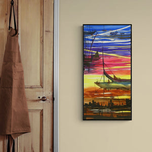 In-situ view of Sunil Kale's 'Ocean Moods 4 (Twilight Symphony)' painting in a room