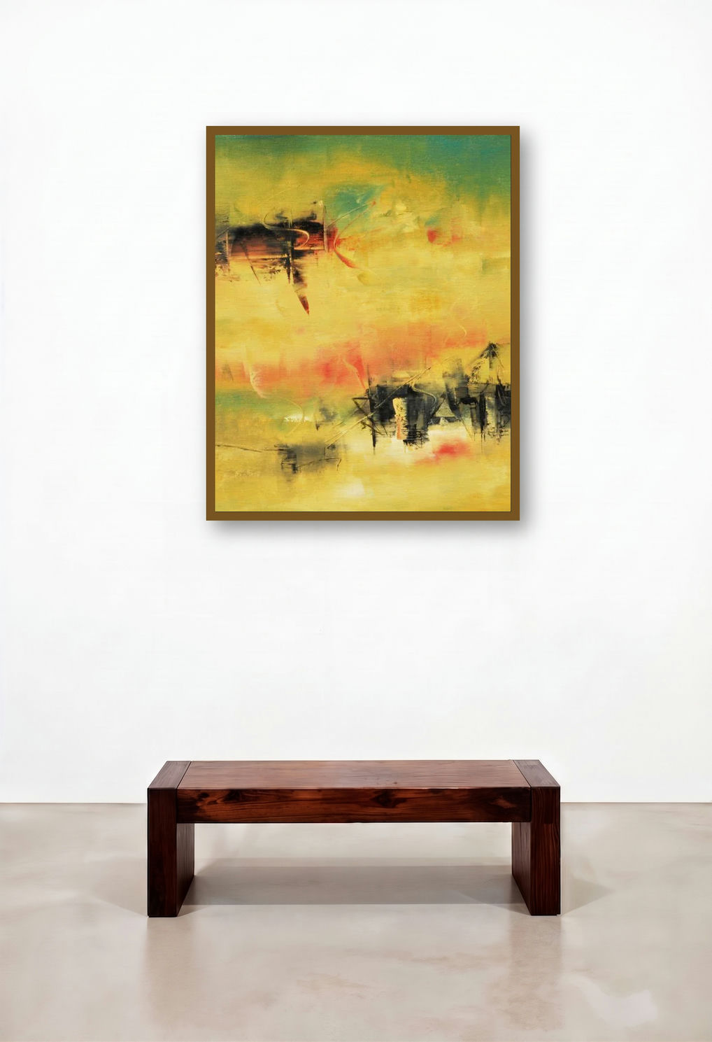 Ochre ' Pink (Golden Hues) by artist Raju Durshettiwar displayed in a Designer Library