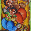 October Brunch' figurative acrylic painting by artist Sharmi Dey, 36x24 inch, on canvas