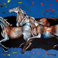 Animals acrylic painting titled 'October horses', 30x42 inches, by artist Ranjith Raghupathy on Canvas