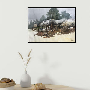 In-situ view of Bijay Biswaal's 'Odisha Village 2' painting in a room