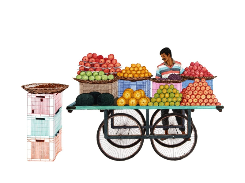 'Okhla Mandi' figurative watercolor painting by artist Biplab Sarkar, 22x30 inch, on paper