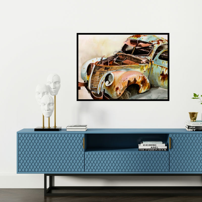 Preview of 'Old And Beautiful (Timeless Beauty)' Painting by Yojana Dehankar shown on a wall in a furnished room.