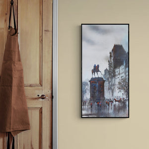 In-situ view of Ashif Hossain's 'Old Bombay Kalaghoda 2 (A Rainy Day in Mumbai)' painting in a room