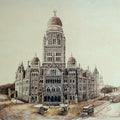 Cityscape ink drawing titled 'Old Bombay Municipalcorporation Bldg', 24x36 inches, by artist Aman A on Canvas