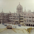 Cityscape pen ink painting titled 'Old Bombay Vt From Capital Cinema Top', 36x48 inches, by artist Aman A on Canvas
