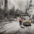 Cityscape acrylic painting titled 'Old Calcutta Street 1', 30x40 inches, by artist Arpan Bhowmik on Canvas