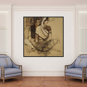 In-situ view of Siddharth Shingade's 'Old Couple' painting in a room