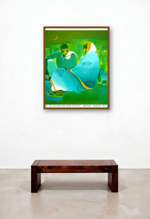 Old Couple by artist Tailor Srinivas displayed in a Elegant Hallway