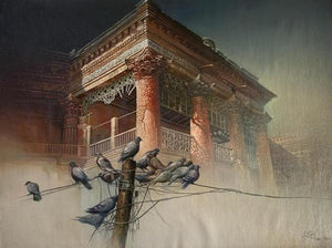 Cityscape acrylic oil painting titled 'Old Heritage', 30x40 inches, by artist Amit Bhar on Canvas