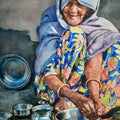 Lifestyle watercolor painting titled 'Old lady', 22x15 inches, by artist Dr Uday Bhan on Paper