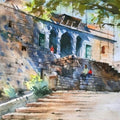 Cityscape watercolor painting titled 'Old Mahal', 20x14 inches, by artist Sanjay Dhawale on handmade paper