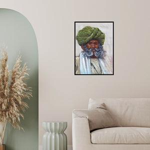 In-situ view of Indian Miniture's 'Old Man' painting in a room