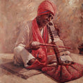 Portrait oil painting titled 'Old Man With Sarangi', 24x20 inches, by artist Sabir Hussain on Canvas