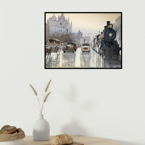 In-situ view of Bijay Biswaal's 'Old Mumbai' painting in a room