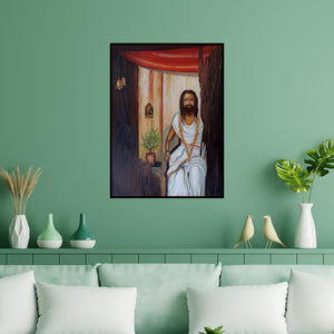 Preview of 'Old Priest' Painting by Kaladikam Arts shown on a wall in a furnished room.
