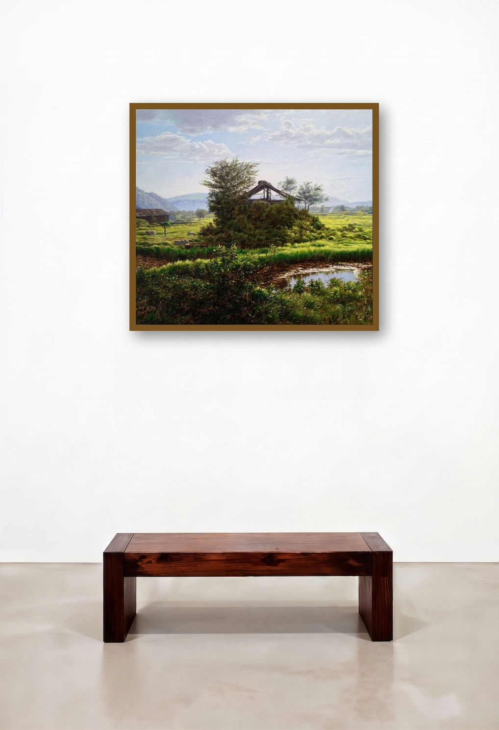 Old Shade (Rustic Harmony) by artist Sanjay Sarfare displayed in a Modern Penthouse