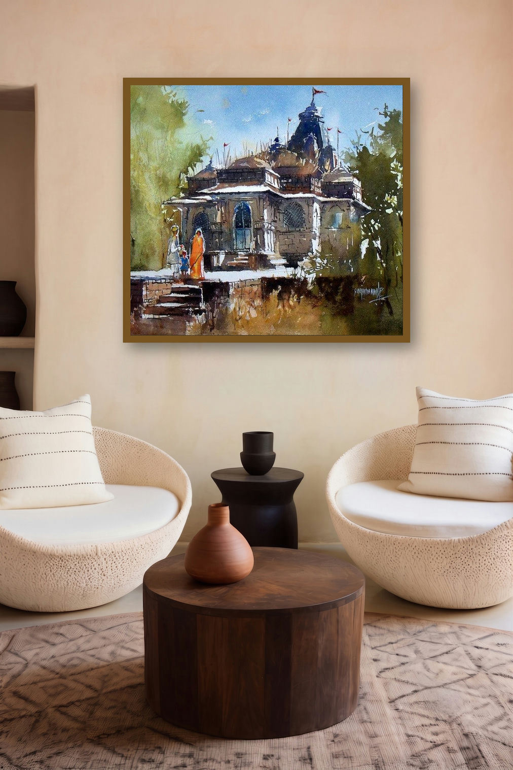 Old Temple (Sacred Vista: A Village Temple) by artist Sanjay Dhawale displayed in a Modern gallery