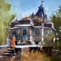 Cityscape watercolor painting titled 'Old Temple', 11x15 inches, by artist Sanjay Dhawale on Handmade Paper