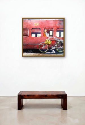 Oldraildays (Journeys Intertwined) by artist Chetan Agrawal displayed in a Coastal Penthouse