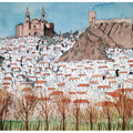 Cityscape watercolor painting titled 'Olvera Spain', 7x11 inches, by artist Arunava Ray on Paper