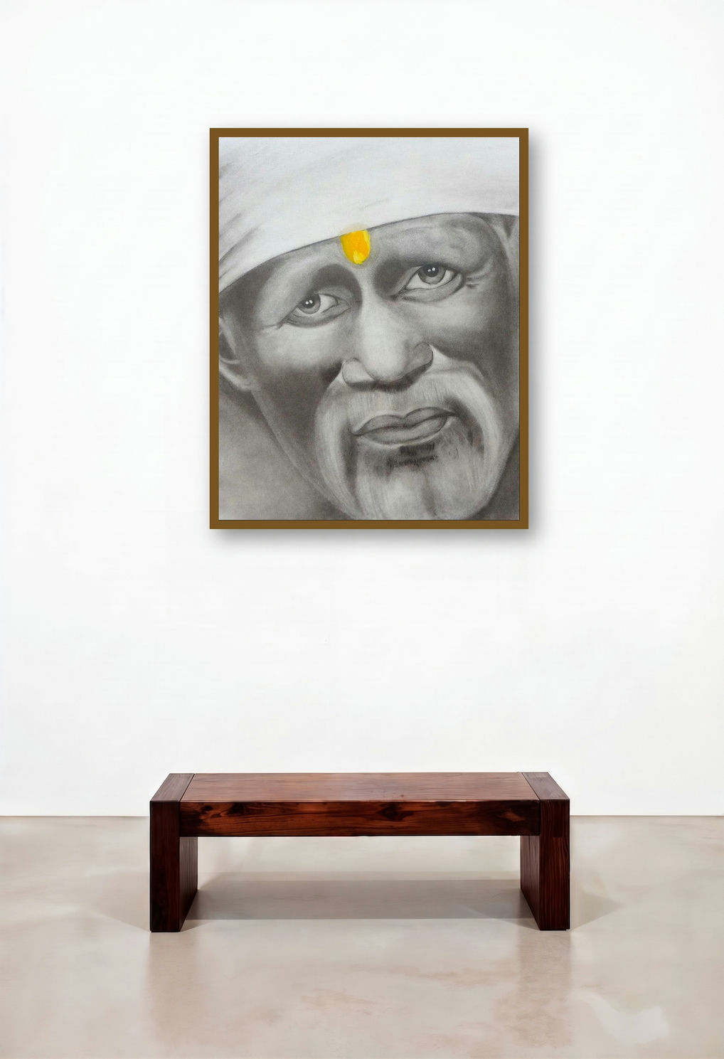 Om Sai (Sai Baba of Shirdi) by artist Swati Sharma displayed in a Art Deco Executive Office