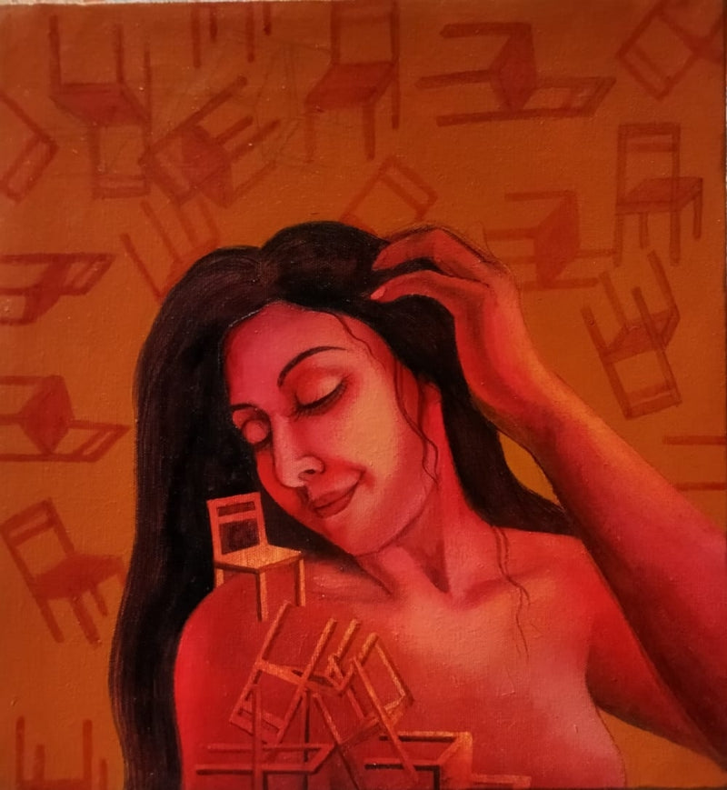 The One 2' figurative acrylic painting by artist Payel Mitra Sarkar, 14x13 inch, on canvas