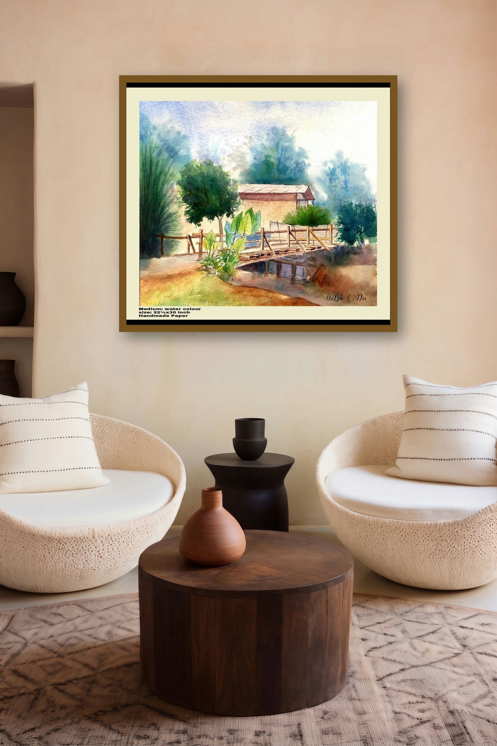 One A Wood Bridge Very Ricsy (Rustic Crossing: A Rural Retreat) by artist Biki Das displayed in a Designer gallery