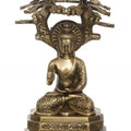 Religious handicraft titled 'One Ethnic Carved Blessing Lord Buddha', 9x6x6 inches, by artist Brass Handicrafts on Brass