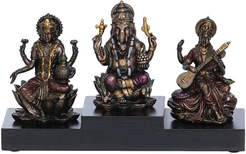 Religious handicraft titled 'One Ganesha Laxmi Saraswati', 5x7x2 inches, by artist Brass Handicrafts on Polyresin, Bronze