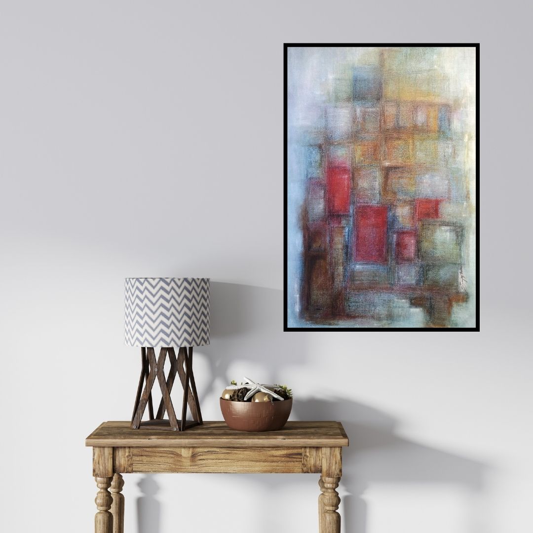 In-situ view of Sanjay Akolikar's 'One Rainy Secret' painting in a room