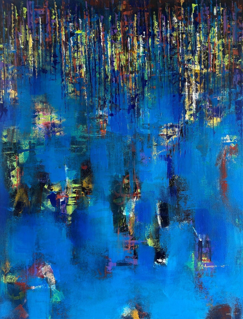 One Side Wave' abstract acrylic painting by artist Arundhati Pise, 48x36 inch, on canvas