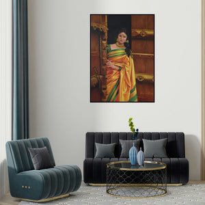 'Open Doors' painting by Kamal Rao shown on a wall in a furnished room.