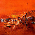 Abstract acrylic painting titled 'Orange', 15x15 inches, by artist Dnyaneshwar Dhavale on Canvas