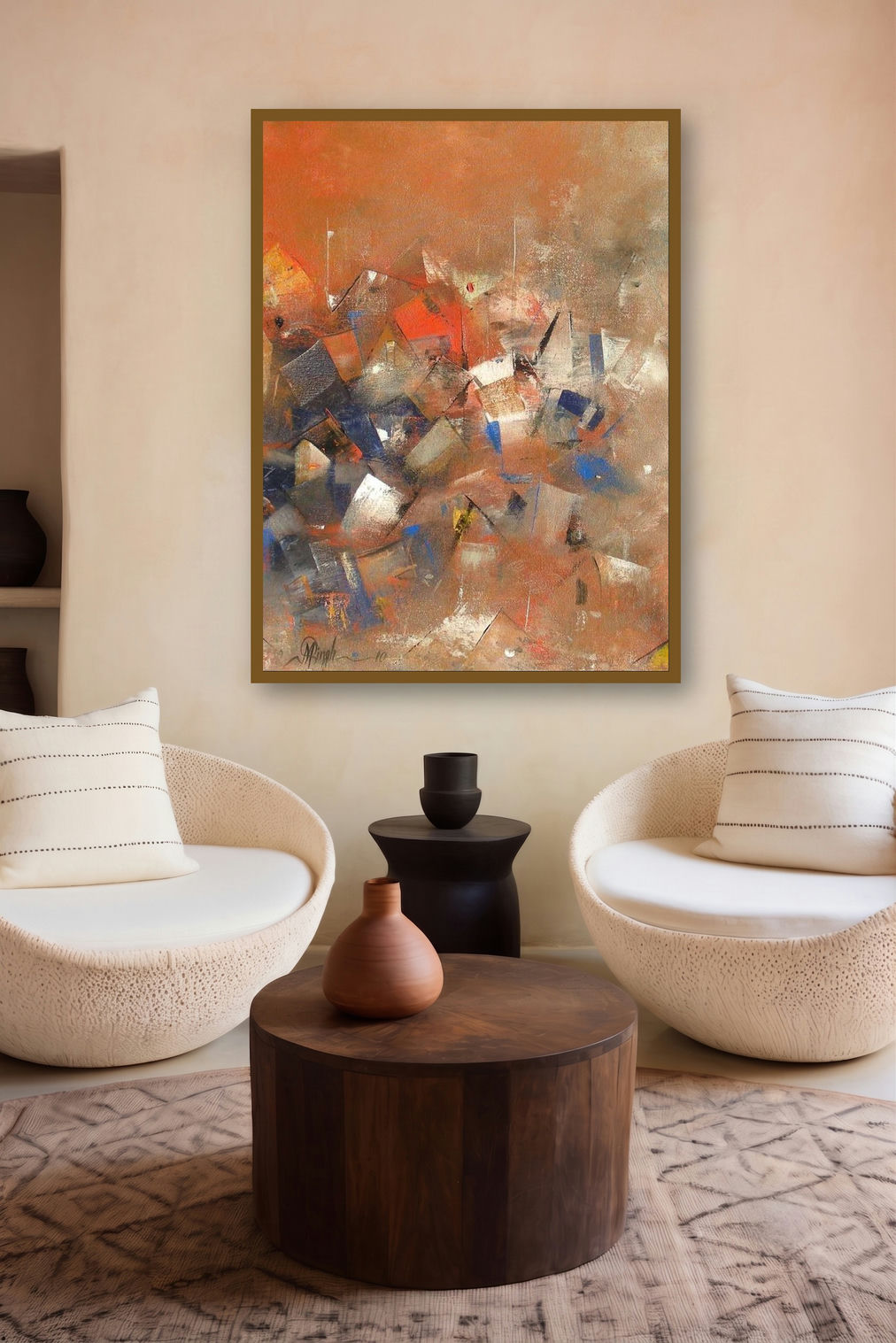Orange City Abstarct by artist M Singh displayed in a Designer gallery